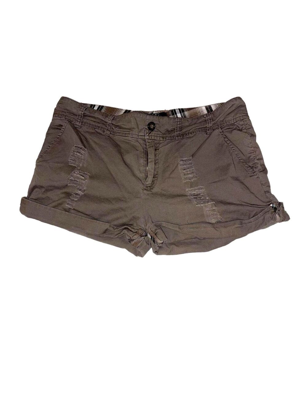 BKE Vintage Shorts Olive Green Plaid Trim Alexa 28 Neutral Y2K Fisherman Camper